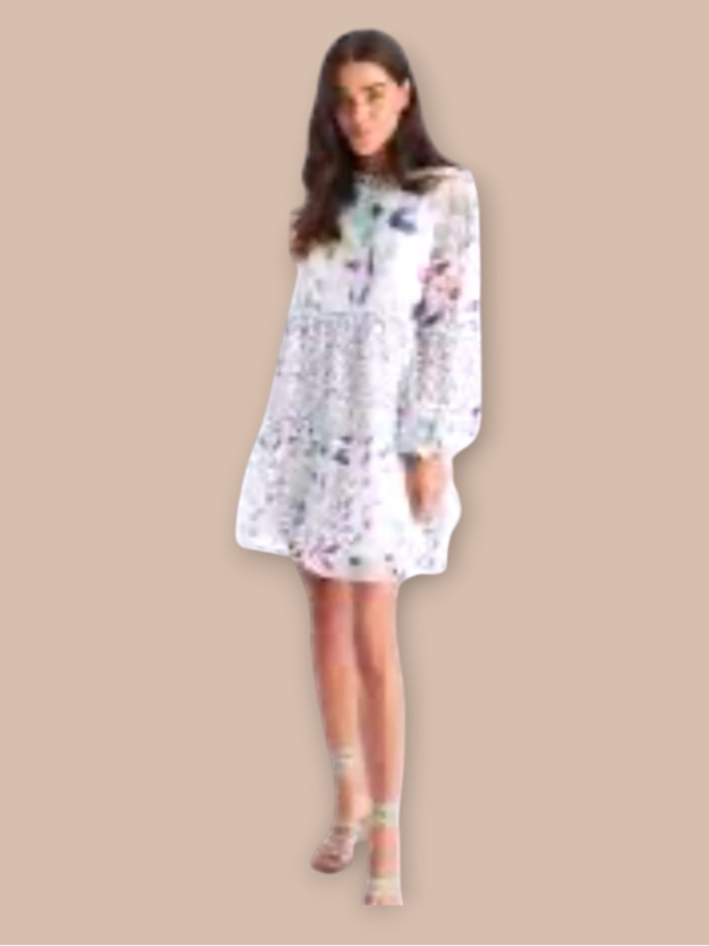 Allison New York Floral White Long-Sleeve Mini Dress Small